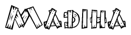 The clipart image shows the name Madiha stylized to look like it is constructed out of separate wooden planks or boards, with each letter having wood grain and plank-like details.