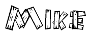 The image contains the name Mike written in a decorative, stylized font with a hand-drawn appearance. The lines are made up of what appears to be planks of wood, which are nailed together