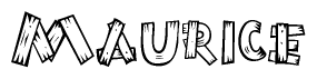 The image contains the name Maurice written in a decorative, stylized font with a hand-drawn appearance. The lines are made up of what appears to be planks of wood, which are nailed together