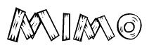 The image contains the name Mimo written in a decorative, stylized font with a hand-drawn appearance. The lines are made up of what appears to be planks of wood, which are nailed together