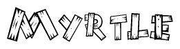The clipart image shows the name Myrtle stylized to look like it is constructed out of separate wooden planks or boards, with each letter having wood grain and plank-like details.