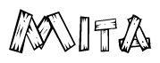 The image contains the name Mita written in a decorative, stylized font with a hand-drawn appearance. The lines are made up of what appears to be planks of wood, which are nailed together
