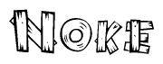 The image contains the name Noke written in a decorative, stylized font with a hand-drawn appearance. The lines are made up of what appears to be planks of wood, which are nailed together