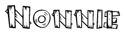 The image contains the name Nonnie written in a decorative, stylized font with a hand-drawn appearance. The lines are made up of what appears to be planks of wood, which are nailed together