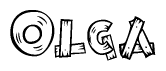 The image contains the name Olga written in a decorative, stylized font with a hand-drawn appearance. The lines are made up of what appears to be planks of wood, which are nailed together