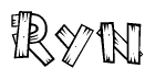 The clipart image shows the name Ryn stylized to look as if it has been constructed out of wooden planks or logs. Each letter is designed to resemble pieces of wood.