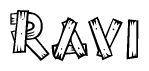 The clipart image shows the name Ravi stylized to look like it is constructed out of separate wooden planks or boards, with each letter having wood grain and plank-like details.