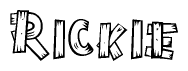 The image contains the name Rickie written in a decorative, stylized font with a hand-drawn appearance. The lines are made up of what appears to be planks of wood, which are nailed together