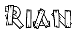 The clipart image shows the name Rian stylized to look like it is constructed out of separate wooden planks or boards, with each letter having wood grain and plank-like details.