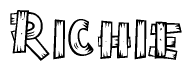 The image contains the name Richie written in a decorative, stylized font with a hand-drawn appearance. The lines are made up of what appears to be planks of wood, which are nailed together