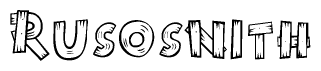 The image contains the name Rusosnith written in a decorative, stylized font with a hand-drawn appearance. The lines are made up of what appears to be planks of wood, which are nailed together