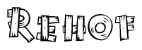 The clipart image shows the name Rehof stylized to look as if it has been constructed out of wooden planks or logs. Each letter is designed to resemble pieces of wood.