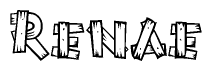 The image contains the name Renae written in a decorative, stylized font with a hand-drawn appearance. The lines are made up of what appears to be planks of wood, which are nailed together