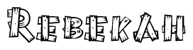 The clipart image shows the name Rebekah stylized to look like it is constructed out of separate wooden planks or boards, with each letter having wood grain and plank-like details.