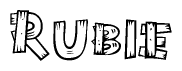 The clipart image shows the name Rubie stylized to look as if it has been constructed out of wooden planks or logs. Each letter is designed to resemble pieces of wood.