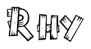 The clipart image shows the name Rhy stylized to look like it is constructed out of separate wooden planks or boards, with each letter having wood grain and plank-like details.