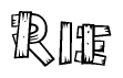 The clipart image shows the name Rie stylized to look as if it has been constructed out of wooden planks or logs. Each letter is designed to resemble pieces of wood.