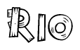 The image contains the name Rio written in a decorative, stylized font with a hand-drawn appearance. The lines are made up of what appears to be planks of wood, which are nailed together