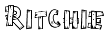The image contains the name Ritchie written in a decorative, stylized font with a hand-drawn appearance. The lines are made up of what appears to be planks of wood, which are nailed together