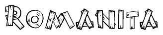 The clipart image shows the name Romanita stylized to look like it is constructed out of separate wooden planks or boards, with each letter having wood grain and plank-like details.