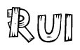 The image contains the name Rui written in a decorative, stylized font with a hand-drawn appearance. The lines are made up of what appears to be planks of wood, which are nailed together