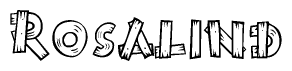 The clipart image shows the name Rosalind stylized to look as if it has been constructed out of wooden planks or logs. Each letter is designed to resemble pieces of wood.
