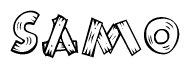 The image contains the name Samo written in a decorative, stylized font with a hand-drawn appearance. The lines are made up of what appears to be planks of wood, which are nailed together