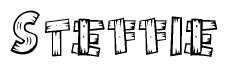 The clipart image shows the name Steffie stylized to look as if it has been constructed out of wooden planks or logs. Each letter is designed to resemble pieces of wood.