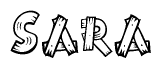 The image contains the name Sara written in a decorative, stylized font with a hand-drawn appearance. The lines are made up of what appears to be planks of wood, which are nailed together