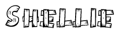 The clipart image shows the name Shellie stylized to look as if it has been constructed out of wooden planks or logs. Each letter is designed to resemble pieces of wood.