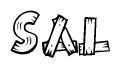 The clipart image shows the name Sal stylized to look as if it has been constructed out of wooden planks or logs. Each letter is designed to resemble pieces of wood.