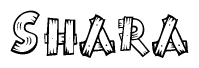 The clipart image shows the name Shara stylized to look like it is constructed out of separate wooden planks or boards, with each letter having wood grain and plank-like details.