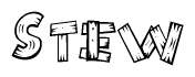 The image contains the name Stew written in a decorative, stylized font with a hand-drawn appearance. The lines are made up of what appears to be planks of wood, which are nailed together