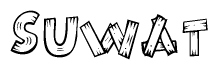 The image contains the name Suwat written in a decorative, stylized font with a hand-drawn appearance. The lines are made up of what appears to be planks of wood, which are nailed together