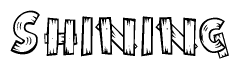 The image contains the name Shining written in a decorative, stylized font with a hand-drawn appearance. The lines are made up of what appears to be planks of wood, which are nailed together