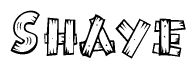 The clipart image shows the name Shaye stylized to look as if it has been constructed out of wooden planks or logs. Each letter is designed to resemble pieces of wood.