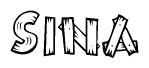The clipart image shows the name Sina stylized to look as if it has been constructed out of wooden planks or logs. Each letter is designed to resemble pieces of wood.