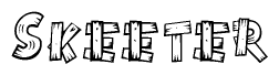 The clipart image shows the name Skeeter stylized to look as if it has been constructed out of wooden planks or logs. Each letter is designed to resemble pieces of wood.