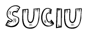 The image contains the name Suciu written in a decorative, stylized font with a hand-drawn appearance. The lines are made up of what appears to be planks of wood, which are nailed together
