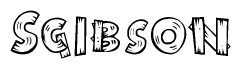 The clipart image shows the name Sgibson stylized to look like it is constructed out of separate wooden planks or boards, with each letter having wood grain and plank-like details.