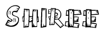 The image contains the name Shiree written in a decorative, stylized font with a hand-drawn appearance. The lines are made up of what appears to be planks of wood, which are nailed together