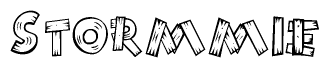 The image contains the name Stormmie written in a decorative, stylized font with a hand-drawn appearance. The lines are made up of what appears to be planks of wood, which are nailed together
