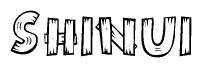 The clipart image shows the name Shinui stylized to look as if it has been constructed out of wooden planks or logs. Each letter is designed to resemble pieces of wood.