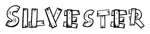 The clipart image shows the name Silvester stylized to look as if it has been constructed out of wooden planks or logs. Each letter is designed to resemble pieces of wood.