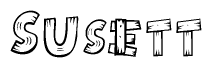 The clipart image shows the name Susett stylized to look like it is constructed out of separate wooden planks or boards, with each letter having wood grain and plank-like details.