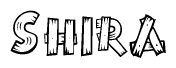 The image contains the name Shira written in a decorative, stylized font with a hand-drawn appearance. The lines are made up of what appears to be planks of wood, which are nailed together