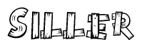 The clipart image shows the name Siller stylized to look as if it has been constructed out of wooden planks or logs. Each letter is designed to resemble pieces of wood.