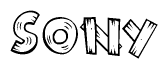 The image contains the name Sony written in a decorative, stylized font with a hand-drawn appearance. The lines are made up of what appears to be planks of wood, which are nailed together