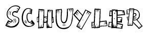 The clipart image shows the name Schuyler stylized to look like it is constructed out of separate wooden planks or boards, with each letter having wood grain and plank-like details.