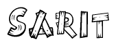 The clipart image shows the name Sarit stylized to look as if it has been constructed out of wooden planks or logs. Each letter is designed to resemble pieces of wood.